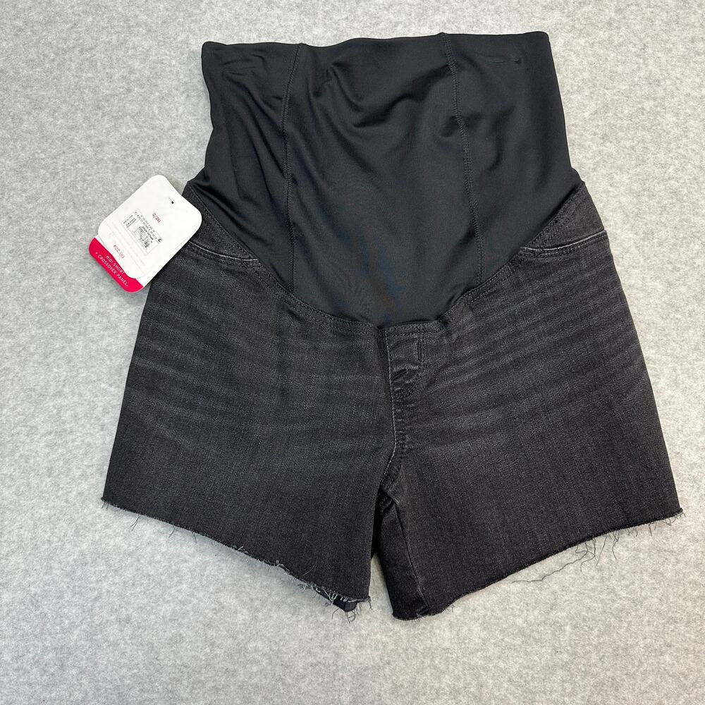 Isabel Maternity Midi Jean Short Womens 2 Black Crossover Panel Pull On Raw Hem